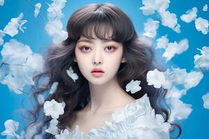 koreanska skönhet modeller med göra upp Framställ för fe- tema foton