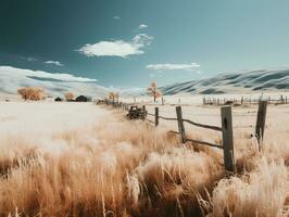 ett infraröd bild av en fält med en staket generativ ai foto