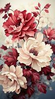 ai genererad detta målning av en bukett av rosa och röd blommor är en vibrerande och uttrycksfull arbete av konst. de penseldrag är djärv och de färger är mättad, skapande en känsla av energi foto