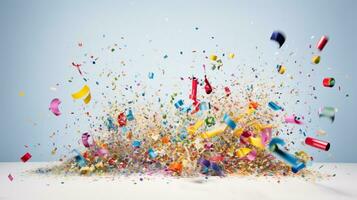 ai genererad exploderande färgad konfetti brista för ny år och firande foto