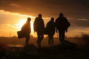 ai genererad berg himmel landskap frihet sten solnedgång person Framgång äventyr tillsammans grupp foto