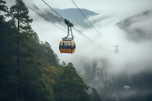 ai genererad berg skog utomhus- hiss natur se bil kulle hög skön resa blå kabel- Asien foto