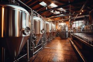 ai genererad alkohol microbrewery industriell Utrustning bryggeri destillering brygga produktion dryck foto