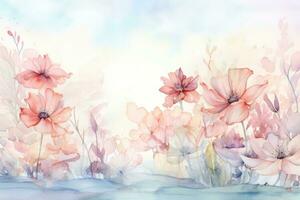 ai genererad rosa vår teckning blomma blomma bakgrund konst vattenfärg målning natur grunge foto