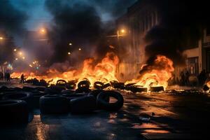 ai genererad fara flamma rök värme protest upplopp bränna bil vandalism säkerhet brand olycka varm foto