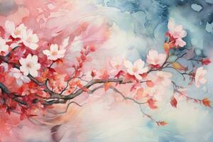 ai genererad träd körsbär natur illustration konst blomning mönster blomma rosa vår design skönhet foto