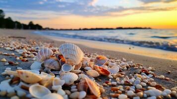 ai genererad skönhet skal semester natur hav himmel sand hav resa tropisk snäckskal Semester sommar foto