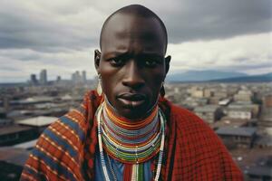 ai genererad etnicitet ansikte porträtt svart stam- manlig röd kulturell person ung tradition livsstil foto