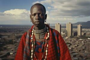 ai genererad stam- by masai dekoration tradition ansikte etnicitet svart kulturell ung person foto