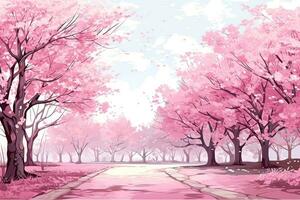 ai genererad körsbär skönhet himmel vattenfärg blommor teckning säsong konst rosa japansk landskap flora foto