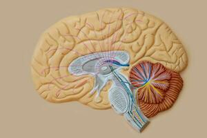 modell av de mänsklig hjärna för undervisning i de medicinsk klass. de strukturera av de hjärna. foto