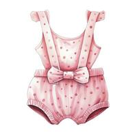 ai genererad rosa bebis flicka romper i akvareller på en vit bakgrund. ai genererad foto