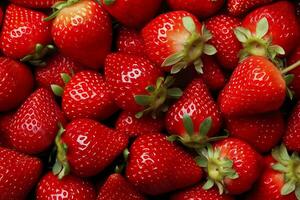 ai genererad textur av färsk jordgubbar som bakgrund. generativ ai foto