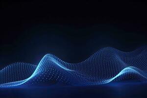 ai genererad dynamisk blå partikel Vinka. abstrakt ljud visualisering. digital strukturera av de Vinka strömma av lysande partiklar. ai genererad. foto