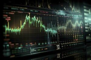 ai genererad digitalt genererad valuta och utbyta stock Diagram för finansiera och ekonomi baserad dator programvara och kodning visa. ai genererad foto