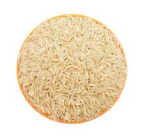 friska färsk brun ris på vit bakgrund foto