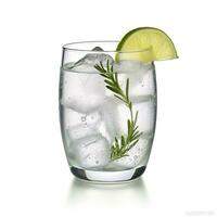 ai genererad gin tonic glas av vatten med is isolerat på vit bakgrund. ai genererad foto