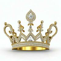 ai genererad gyllene krona med diamant ikon vit bakgrund ai genererad foto
