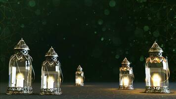 3d framställa av gyllene skinande fanous på mörk bakgrund, eid. ramadan kareem bakgrund begrepp foto