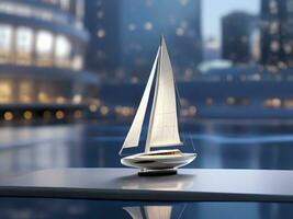 ai genererad trogen miniatyr- segling fartyg båt Yacht modell design foto