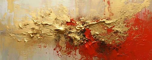 ai genererad abstrakt grov röd och guld konst målning textur bakgrund. olja måla textur. generativ ai foto