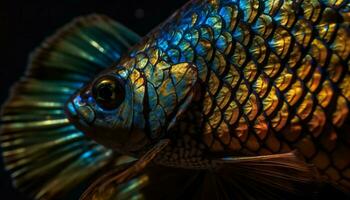 ai genererad en färgrik tropisk fisk simmar graciöst i de under vattnet rev genererad förbi ai foto