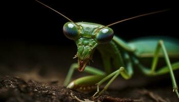 ai genererad små insekt på grön blad, stänga upp av djur- antenn genererad förbi ai foto