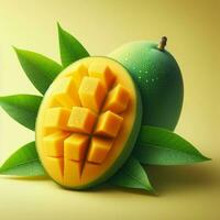 ai genererad skiva mogen mango med droppar, närbild av mango frukt foto