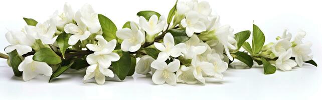 ai genererad jasmin blommor på vit yta. ai genererad foto