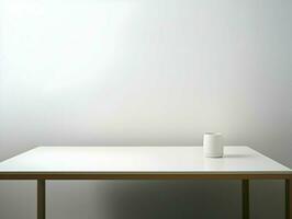 ai genererad en vit tabell och ett vas på en vit bakgrund. hög upplösning. ai generativ foto