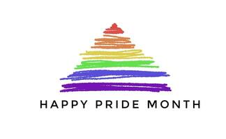 hand dragen bild av regnbåge färger pyramid med text Lycklig stolthet månad. begrepp, symbol av HBTQ gemenskap firande runt om de värld i juni. Stöd mänsklig rätt av kön mångfald. hälsning kort foto