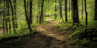 ai genererad en väg med skön skog. ai genererad foto