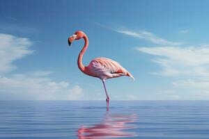 ai genererad rosa flamingo i de vatten. ai genererad foto