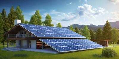 ai genererad solceller sol- paneler. hållbar energi. en mini kraft växt för en Hem. generativ ai foto