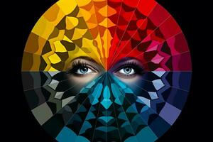 ai genererad ansikte visa upp en spektrum av känslor anordnad i en Färg hjul, betona de mångfald och komplexitet av känslor foto