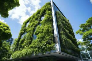 ai genererad kontor byggnad med grön miljö. ai genererad foto