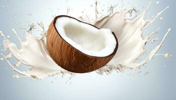 ai genererad kokos mjölk stänk virvla runt realistisk foto