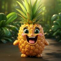 ai genererad 3d realistisk tecknad serie söt ananas frukt foto