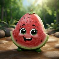 ai genererad 3d realistisk tecknad serie söt vattenmelon frukt foto