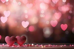 ai genererad valentines dag rosa hjärta godis på rosa bakgrund foto