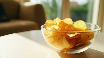 ai genererad en skål av Krispig pommes frites, gyllene i Färg, ordentligt anordnad och redo till vara haft som en gott mellanmål. generativ ai foto