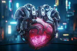 ai genererad avancerad cyberpunk hjärta. generera ai foto