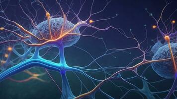 ai genererad 3d illustration av nervcell cell med neuroner och nervös systemet foto