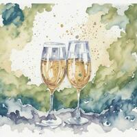 ai genererad vattenfärg arrangemang med glasögon av champagne, foto