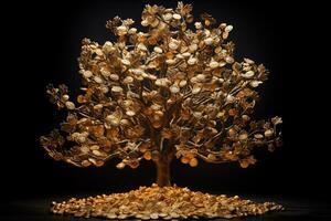 ai genererad pengar träd.pengar träd tillverkad från guld mynt. hög kvalitet Foto