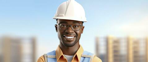 ai genererad en leende afrikansk man ingenjör strålande förtroende och positivitet. foto