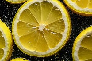 ai genererad skivor av citron- och citroner som en bakgrund. topp se. foto