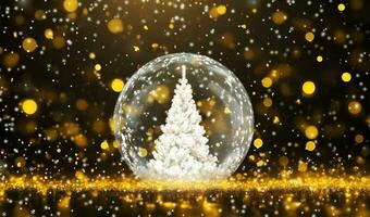 jul träd i en glas boll på en guld bokeh bakgrund foto