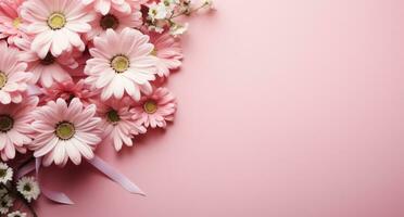 ai genererad rosa band och rosa daisy med vit blommor på rosa bakgrund foto