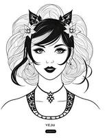 ai genererad fantasi generativ ai på de tema av belladonna. svart och vit porträtt av en saga kvinna i blommig stil. foto